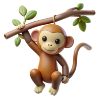 iconic bohemian Monkey hanging from a tree branch. NO BACKGROUND with Transparent Background. sharp png