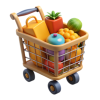 sumptuous avant-garde Shopping cart full of groceries. NO BACKGROUND with Transparent Background. flawless png