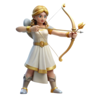 majestic melancholic baroque Artemis, Goddess of the Hunt, with a bow and arrow. NO BACKGROUND with Transparent Background. elite png