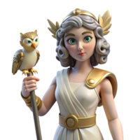 mysterious spectacular Athena, Goddess of Wisdom, with an owl perched on her shoulder. NO BACKGROUND with Transparent Background. original png