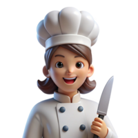 stunning abstract Smiling female chef with knife, NO BACKGROUND with Transparent Background. high quality png