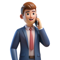 serene intense art deco Serious businessman talking on cell phone, NO BACKGROUND with Transparent Background. impeccable png