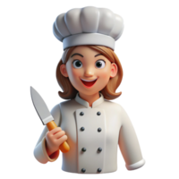 pristine futuristic Smiling female chef with knife, NO BACKGROUND with Transparent Background. authentic png