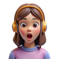 joyful striking Surprised teenage girl with headphones, NO BACKGROUND with Transparent Background. refined png