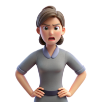 whimsical elegant Frustrated woman with hands on hips, NO BACKGROUND with Transparent Background. professional png