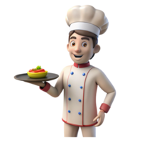wonderful joyful futuristic Chef holding plate of food, NO BACKGROUND with Transparent Background. impeccable png