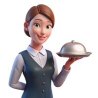 pristine joyful rustic Waitress holding tray, NO BACKGROUND with Transparent Background. genuine png