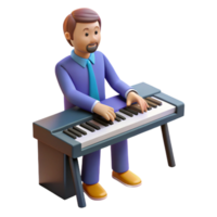pristine joyful coastal Musician playing piano keyboard, NO BACKGROUND with Transparent Background. studio quality png