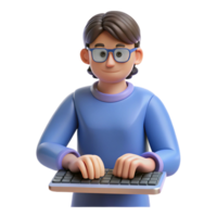 radiant notable Writer typing on keyboard, NO BACKGROUND with Transparent Background. png