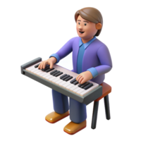 serene iconic Musician playing piano keyboard, NO BACKGROUND with Transparent Background. png