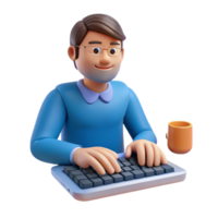 serene whimsical minimalist Writer typing on keyboard, NO BACKGROUND with Transparent Background. refined png