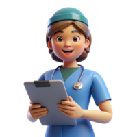 radiant dreamy artistic Nurse holding clipboard, NO BACKGROUND with Transparent Background. genuine png