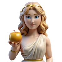 magnificent traditional Aphrodite, Goddess of Love and Beauty, holding a golden apple. NO BACKGROUND with Transparent Background. handcrafted png