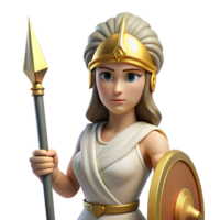 rare surreal Athena, Goddess of Wisdom, wearing a helmet and holding a spear. NO BACKGROUND with Transparent Background. authentic png