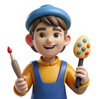 tranquil wonderful Artist, holding paintbrush, NO BACKGROUND with Transparent Background. flawless png