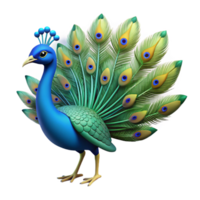 immaculate mid-century A strutting peacock with tail feathers displayed, NO BACKGROUND with Transparent Background. handcrafted png