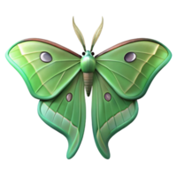 unparalleled retro A luna moth, NO BACKGROUND with Transparent Background. expertly shot png