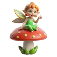 vibrant creative A playful pixie perched on a mushroom. NO BACKGROUND with Transparent Background. impeccable png