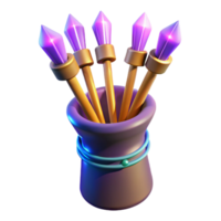 rare tropical A quiver full of magical arrows with glowing tips. NO BACKGROUND with Transparent Background. top-tier png
