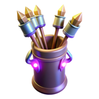 standout elegant A quiver full of magical arrows with glowing tips. NO BACKGROUND with Transparent Background. refined png