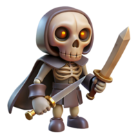 stunning romantic artistic A spooky skeleton holding a rusty sword. NO BACKGROUND with Transparent Background. high resolution png