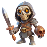 nostalgic breathtaking A spooky skeleton holding a rusty sword. NO BACKGROUND with Transparent Background. ultra HD png