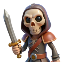 pristine memorable A spooky skeleton holding a rusty sword. NO BACKGROUND with Transparent Background. png