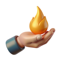 wonderful memorable A single, realistic human hand holding a flame. NO BACKGROUND with Transparent Background. png