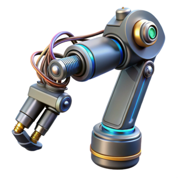 melancólico espetacular cyberpunk robótico braço com intrincado fiação, não fundo com transparente fundo. sem falhas png