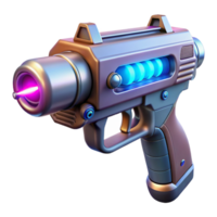 passionate captivating Futuristic laser pistol with glowing energy core, NO BACKGROUND with Transparent Background. exclusive png