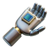 splendid nostalgic vintage Metallic robotic hand holding a data chip, NO BACKGROUND with Transparent Background. elite png