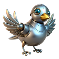 mysterious immaculate Metallic robotic bird with flapping wings, NO BACKGROUND with Transparent Background. handcrafted png
