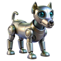 passionate splendid Metallic robotic dog with glowing eyes, NO BACKGROUND with Transparent Background. impeccable png
