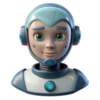 melancholic majestic Artificial intelligence robot head NO BACKGROUND with Transparent Background. ultra HD png