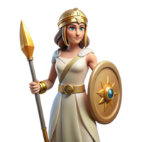 timeless rustic Athena, Goddess of Wisdom, holding spear and shield, NO BACKGROUND with Transparent Background. professional png