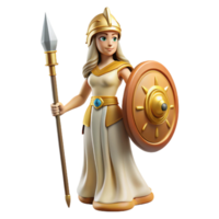 immaculate dramatic vintage Athena, Goddess of Wisdom, holding spear and shield, NO BACKGROUND with Transparent Background. sharp png