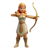stunning art deco Artemis, Goddess of the Hunt, with bow and arrow, NO BACKGROUND with Transparent Background. precision png