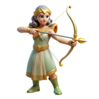majestic celebrated Artemis, Goddess of the Hunt, with bow and arrow, NO BACKGROUND with Transparent Background. png