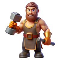 immaculate peaceful modern Hephaestus, God of the Forge, holding hammer, NO BACKGROUND with Transparent Background. sharp png