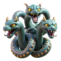 whimsical captivating Hydra, multi-headed serpent, NO BACKGROUND with Transparent Background. sharp png