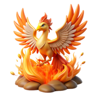 playful splendid Phoenix, mythical firebird, rising from ashes, NO BACKGROUND with Transparent Background. ultra HD png