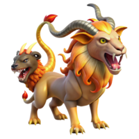 majestic distinguished Chimera, fire-breathing monster, goat, lion, serpent, NO BACKGROUND with Transparent Background. png