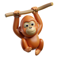 majestic baroque Orangutan hanging from a branch branch not visible NO BACKGROUND with Transparent Background. museum quality png