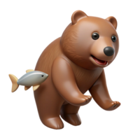 vibrant minimalist Brown bear catching a fish fish not visible NO BACKGROUND with Transparent Background. 8K png