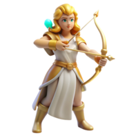 quintessential art deco Artemis, Goddess of the Hunt, with bow and arrow, NO BACKGROUND with Transparent Background. artisan png