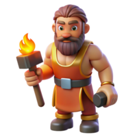 splendid quintessential Hephaestus, God of Fire and Forge, holding hammer, NO BACKGROUND with Transparent Background. png