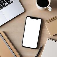 Sleek Smartphone mobile Lying on a Desk Perfect for UI and App Showcases photo