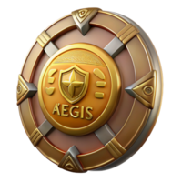 vibrant baroque Aegis, shield of Zeus and Athena, NO BACKGROUND with Transparent Background. detailed png