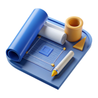 serene harmonious geometric Blueprint roll, architectural drawing, NO BACKGROUND with Transparent Background. 8K png