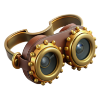 signature surreal Steampunk goggles with intricate brass gears and leather straps. NO BACKGROUND with Transparent Background. precision png